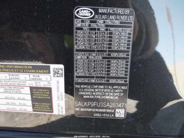 SALKP9FU3SA283471 Land Rover aj120p6h