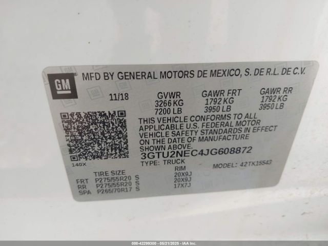3GTU2NEC4JG608872 GMC Sierra 1500 Slt