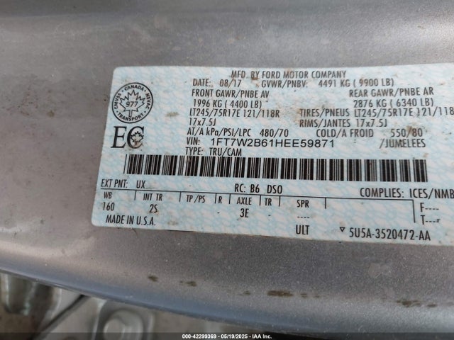 1FT7W2B61HEE59871 Ford F-250 Xlt