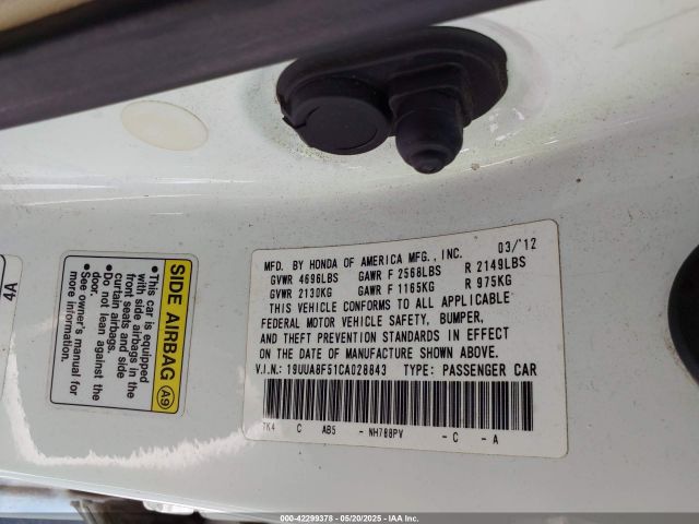 2012 ACURA TL 19UUA8F51CA028843 Photo 8