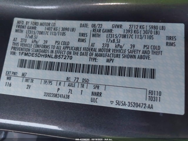 1FMDE5DH9NLB57270 Ford ecoboost
