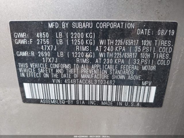 2020 SUBARU OUTBACK 4S4BTACC6L3103482 Photo 8