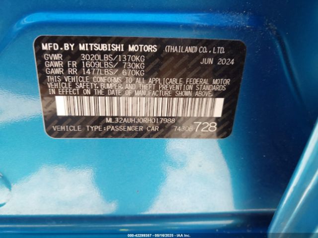 ML32AUHJ0RH017988 Mitsubishi Mirage Es/le