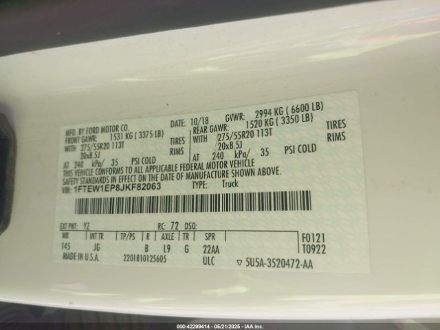 1FTEW1EP8JKF82063 Ford F-150 Xl