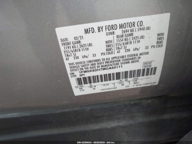 2021 FORD EXPLORER 1FMSK8DH7MGA60111 Photo 8
