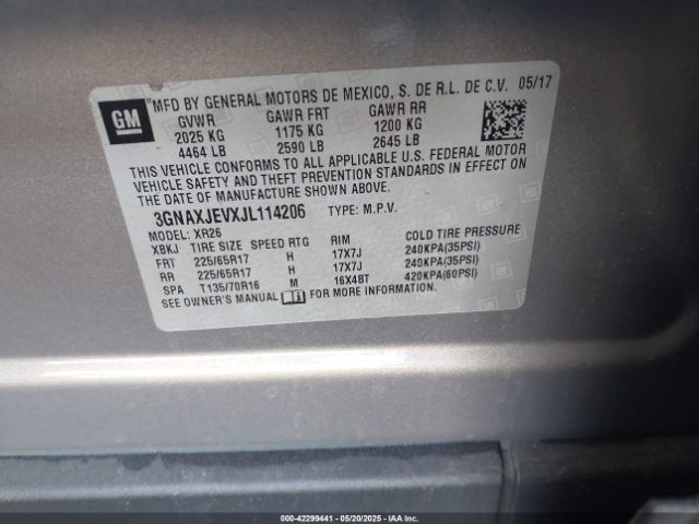 3GNAXJEVXJL114206 Chevrolet EQUINOX LT