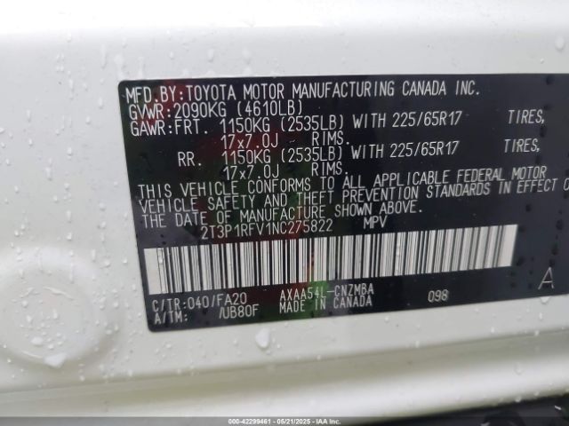 2T3P1RFV1NC275822 Toyota Rav4 Xle