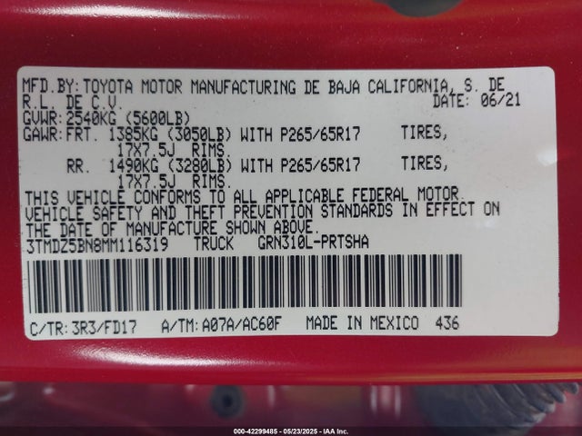 3TMDZ5BN8MM116319 Toyota 2gr-fks