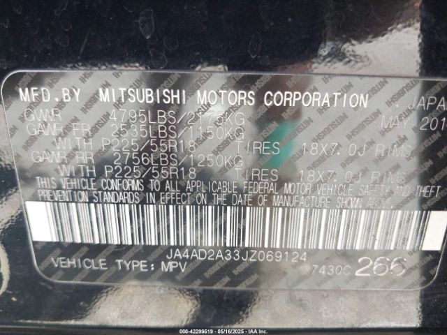 2018 MITSUBISHI OUTLANDER JA4AD2A33JZ069124 Photo 8
