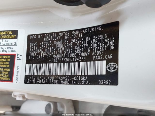 4T1BF1FK5FU484279 Toyota CAMRY XLE
