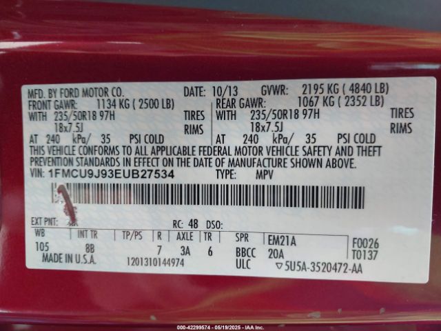 1FMCU9J93EUB27534 Ford Escape Titanium