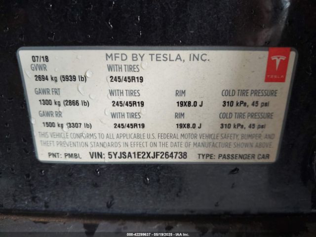 5YJSA1E2XJF264738 Tesla Model S 100d/75d/p100d