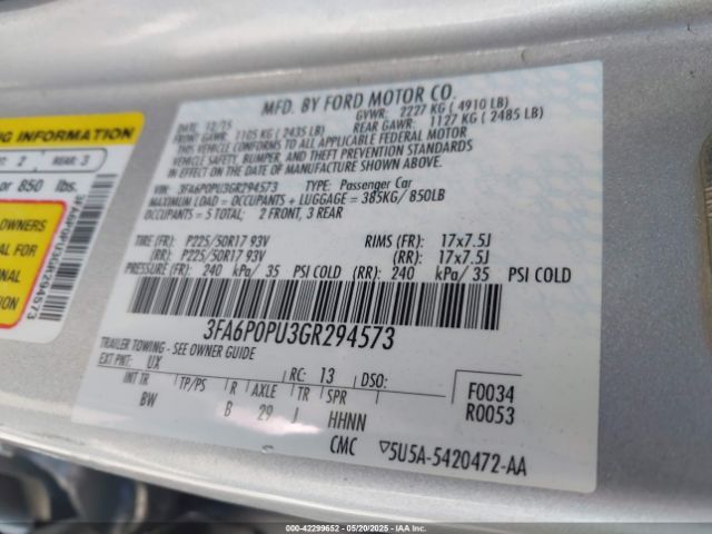 3FA6P0PU3GR294573 Ford Fusion Energi Se Luxury