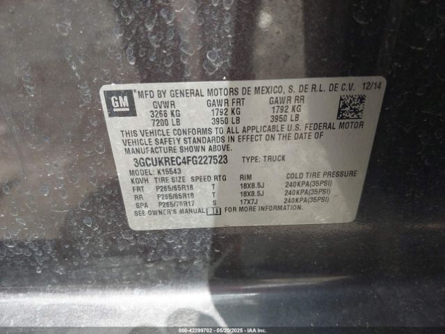 3GCUKREC4FG227523 Chevrolet Silverado 1500 2lt