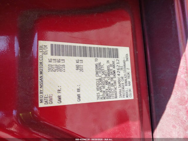 1N4AL3AP0EC426212 Nissan Altima 2.5 Sl