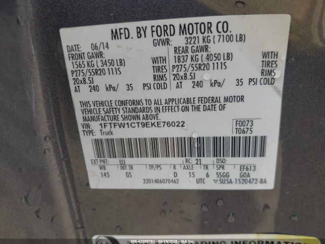 2014 FORD F-150 1FTFW1CT9EKE76022 Photo 8