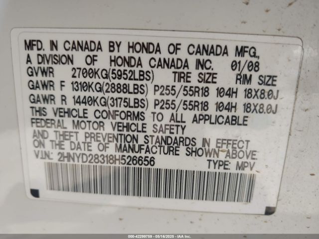 2008 ACURA MDX 2HNYD28318H526656 Photo 8