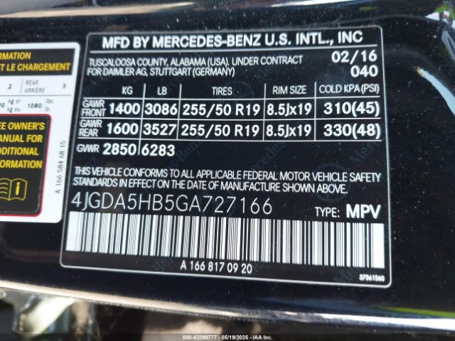 4JGDA5HB5GA727166 Mercedes-Benz m276