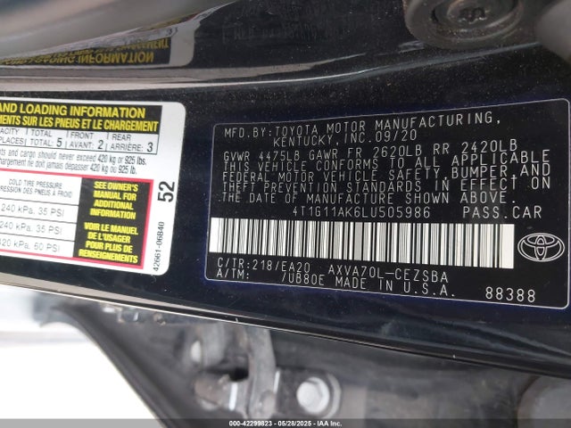 4T1G11AK6LU505986 Toyota a25a-fks