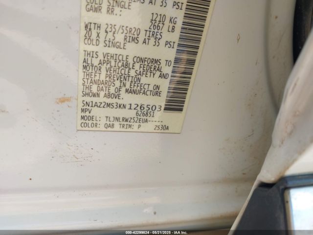 5N1AZ2MS3KN126503 Nissan Murano
