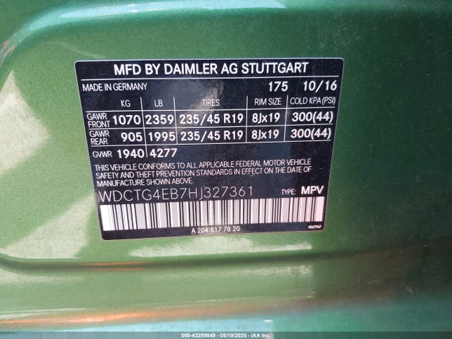 WDCTG4EB7HJ327361 Mercedes-Benz m270