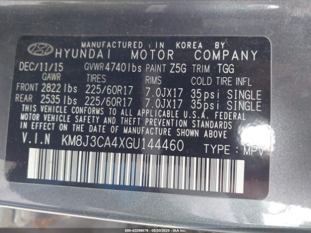 KM8J3CA4XGU144460 Hyundai TUCSON SE