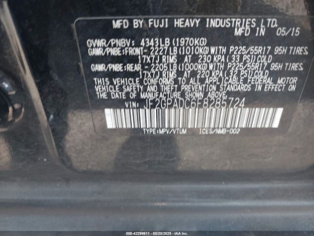 JF2GPADC6F8285724 Subaru Xv Crosstrek 2.0i Premium