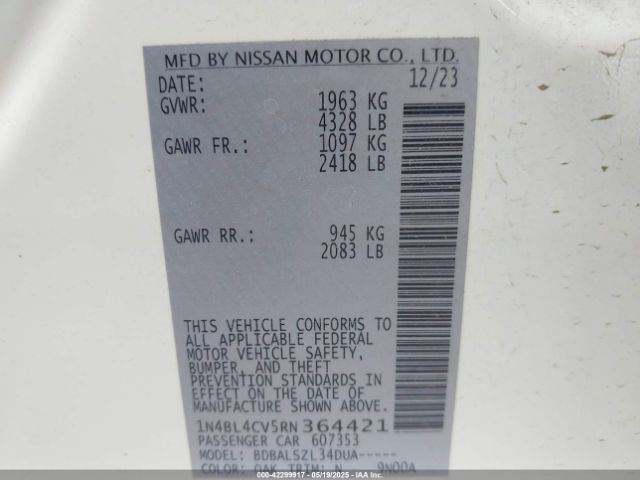 1N4BL4CV5RN364421 Nissan Altima Sr Fwd