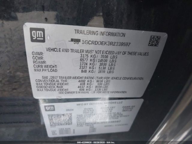 1GCRDDEK3RZ339597 Chevrolet Silverado 1500 4wd Double Cab Standard Bed Lt