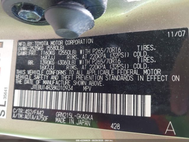 2008 TOYOTA 4RUNNER JTEBU14R38K010934 Photo 8