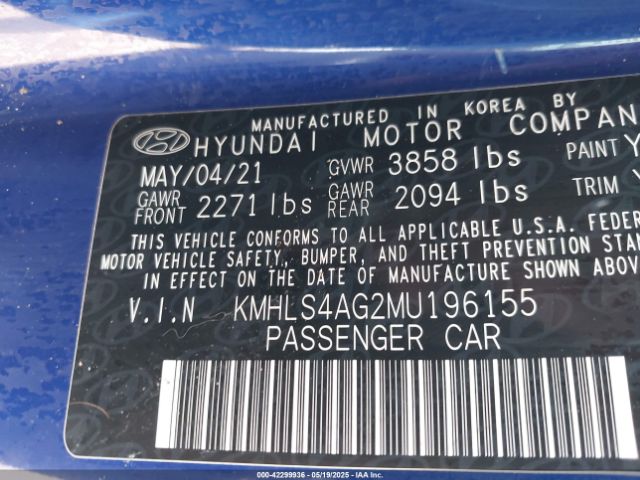 KMHLS4AG2MU196155 Hyundai ELANTRA SEL