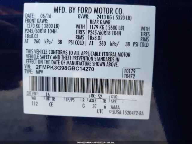 2FMPK3G98GBC14270 Ford EDGE SE