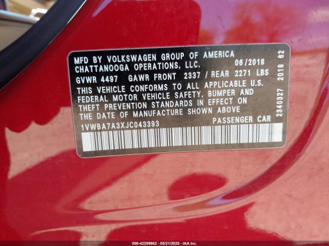 2018 VOLKSWAGEN PASSAT 1VWBA7A3XJC043393 Photo 8