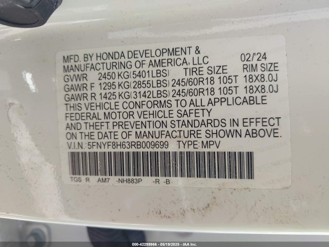 5FNYF8H63RB009699 Honda j35y6