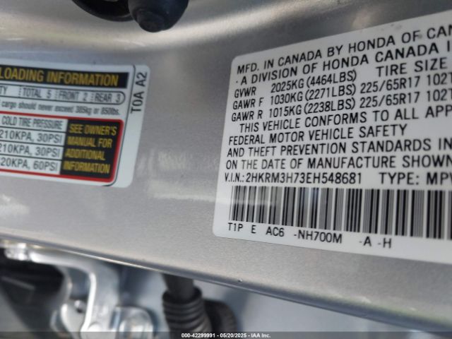 2HKRM3H73EH548681 Honda Cr-v Ex-l