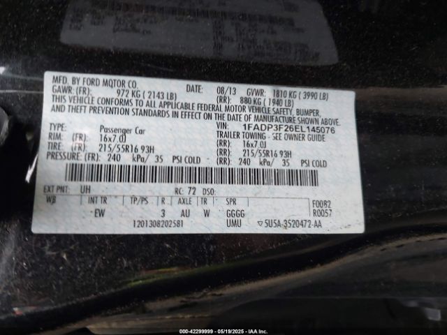 1FADP3F26EL145076 Ford FOCUS SE