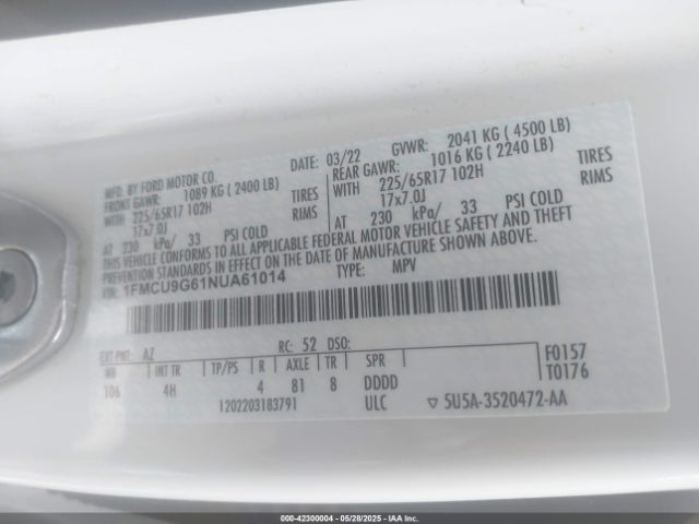1FMCU9G61NUA61014 Ford ESCAPE SE