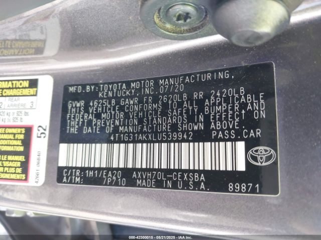 4T1G31AKXLU539942 Toyota a25a-fxs, 3nm (li)