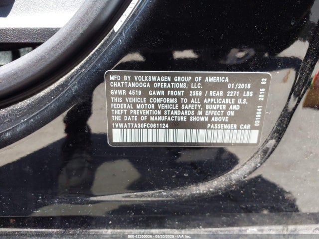 Volkswagen Passat 2015 1VWAT7A30FC061124 Image 9