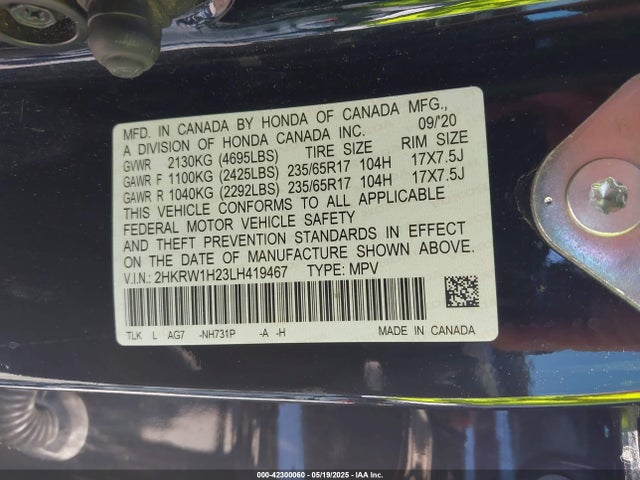 2HKRW1H23LH419467 Honda l15be