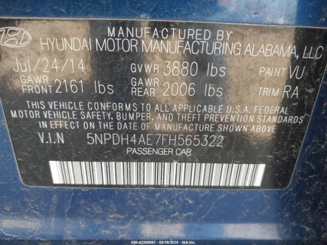 5NPDH4AE7FH565322 Hyundai ELANTRA SE