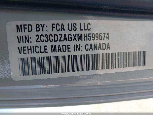 2C3CDZAGXMH599674 Dodge Challenger Sxt