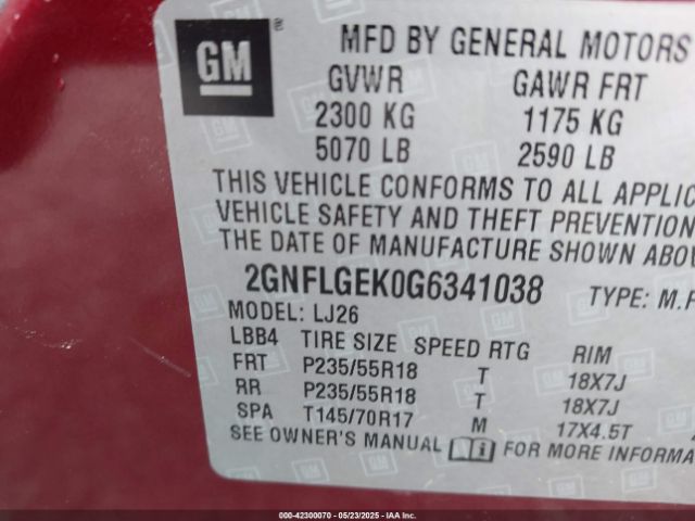 2GNFLGEK0G6341038 Chevrolet Equinox Ltz
