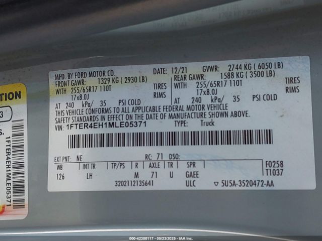 1FTER4EH1MLE05371 Ford Ranger Xlt