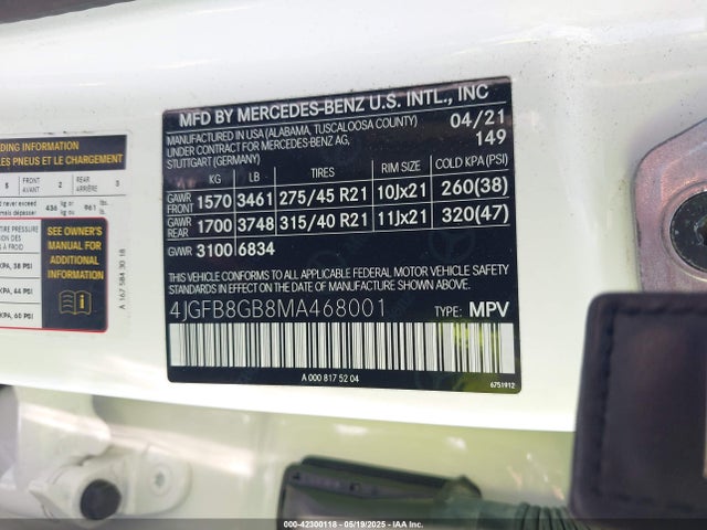 4JGFB8GB8MA468001 Mercedes-Benz Gle 580 4matic