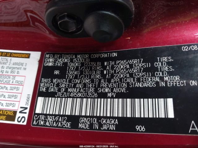 2008 TOYOTA 4RUNNER JTEZU14R58K013526 Photo 8