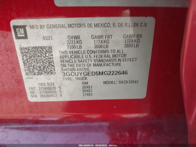 3GCUYGED5MG222646 Chevrolet Silverado 1500 4wd  Short Bed Ltz