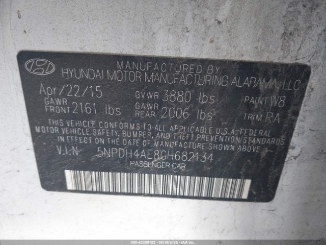 5NPDH4AE8GH682134 Hyundai ELANTRA SE