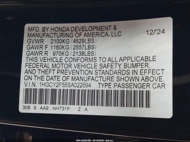 1HGCY2F55SA022594 Honda Accord Hybrid Sport