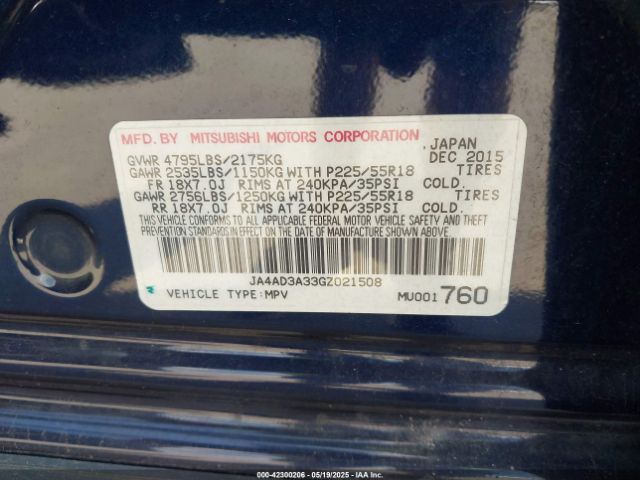 2016 MITSUBISHI OUTLANDER JA4AD3A33GZ021508 Photo 8